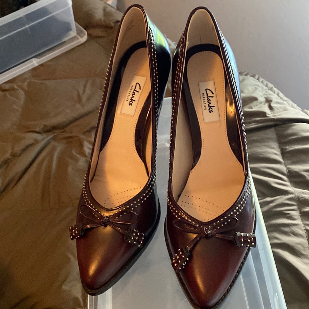 Clark’s Deeta Bombay leather heels, Oxblood